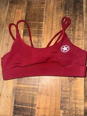 Savage Barbell Burgundy Strappy Sports Bra with Star Emblem